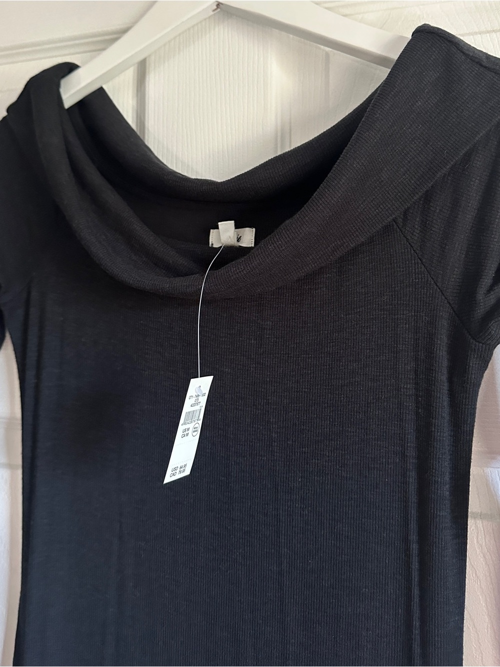 NWT aerie Black Long Sleeve Off the Shoulder Maxi Stretch Dress - Picture 4 of 8